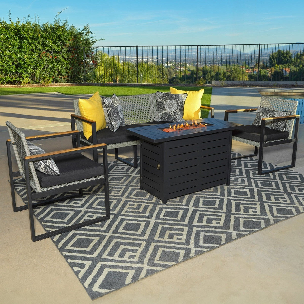 Kinger Home Ore 5-Piece Outdoor Fire Pit Table Set for Patio