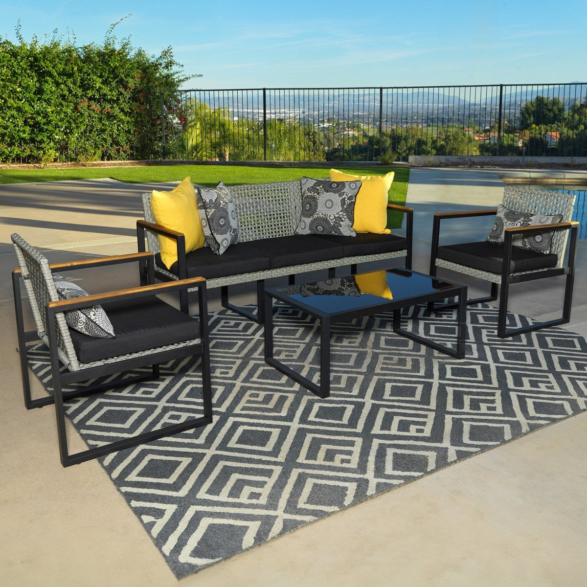 Kinger Home Keaton 4-Piece Rattan Wicker Patio Set
