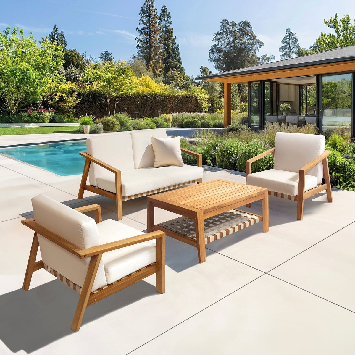 Kinger Home Luna 4-Piece Teakwood Deep Seating Patio Set