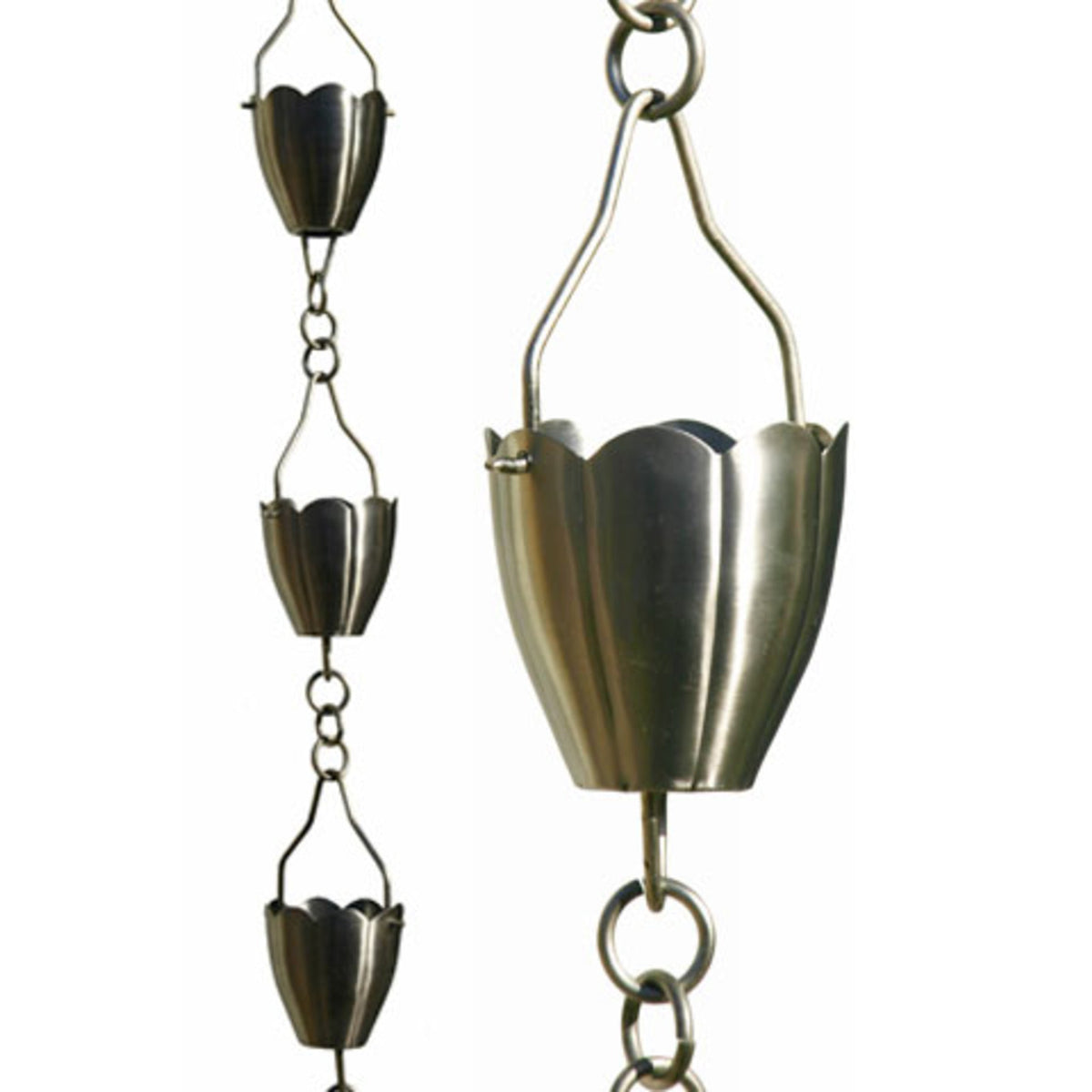 Patina Products Brushed Stainless Flower Cup Rain Chain-Full Length R267