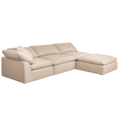 Sunset Trading Cloud Puff 4 Piece 132" Wide Slipcovered Modular Sectional Sofa with Ottoman