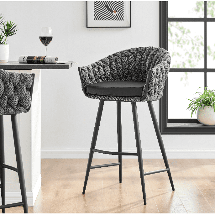 New Pacific Direct Fabian Fabric/ PU Bar Stool w/ Arms 1240017-5776