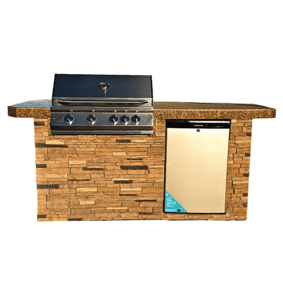 Kokomo St. John 7'6" BBQ Island with Bar on Three Sides and 4 Burner Built In BBQ Grill