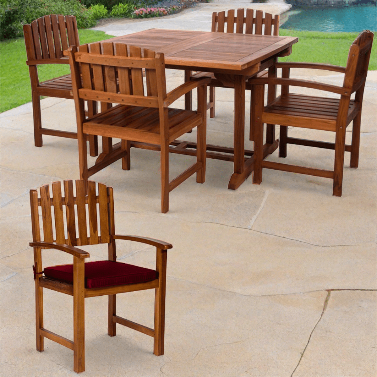 All Things Cedar 5-Piece Butterfly Extension Table Dining Chair Set with Red Cushions TD72-20-R
