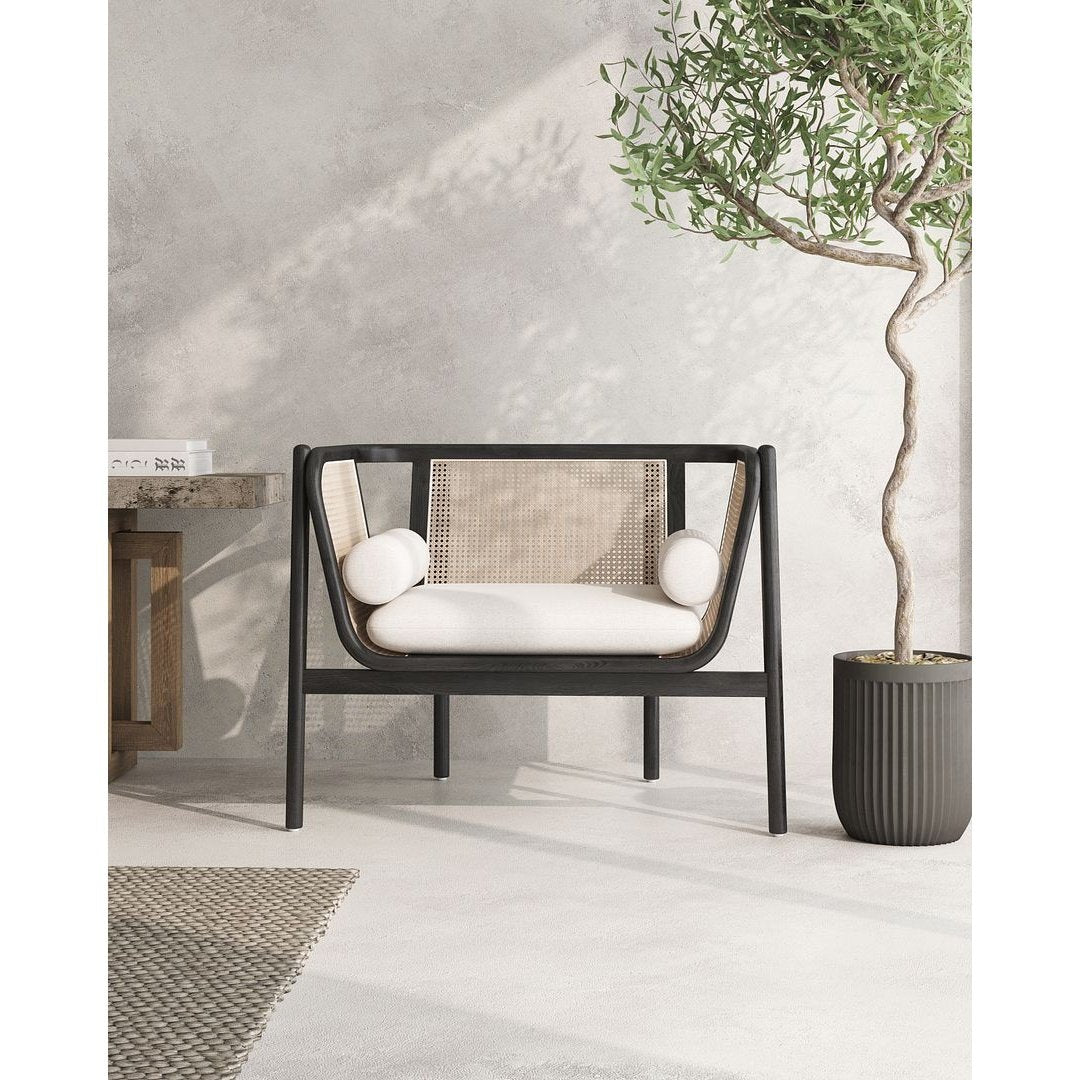 Manhattan Comfort Versailles Accent Chair in Black, Natural Cane and Cream