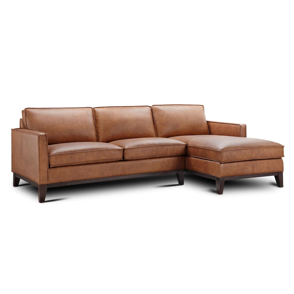 GTR Pimlico Brown Leather Sectional with RAF Chaise
