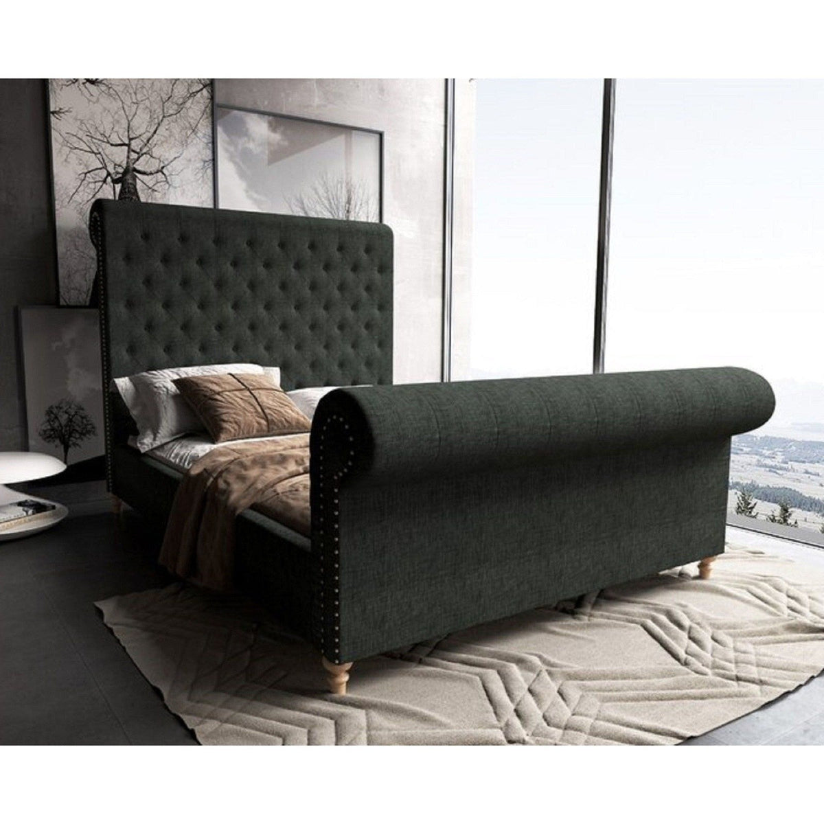 Manhattan Comfort Empire Charcoal Queen Bed
