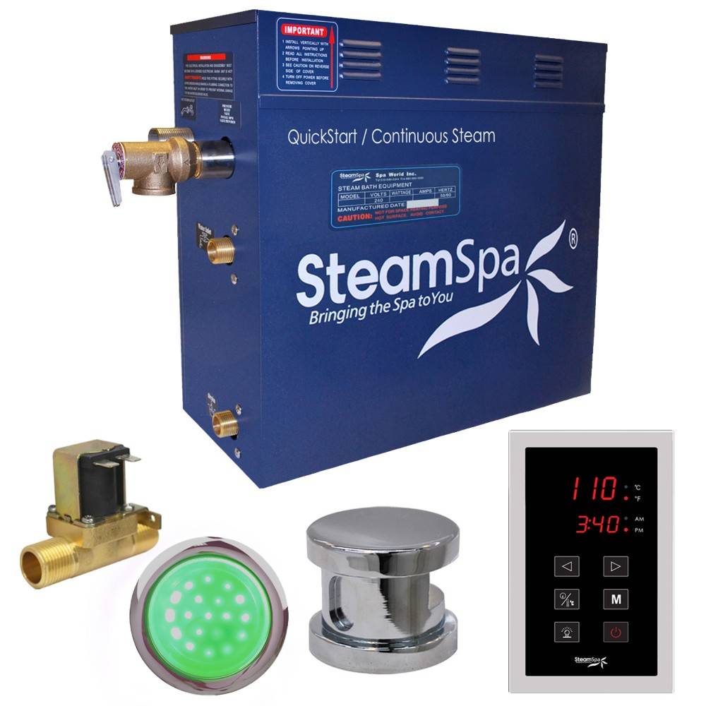SteamSpa Indulgence 9 KW QuickStart Acu-Steam Bath Generator Package with Built-in Auto Drain in Polished Chrome INT900CH-A