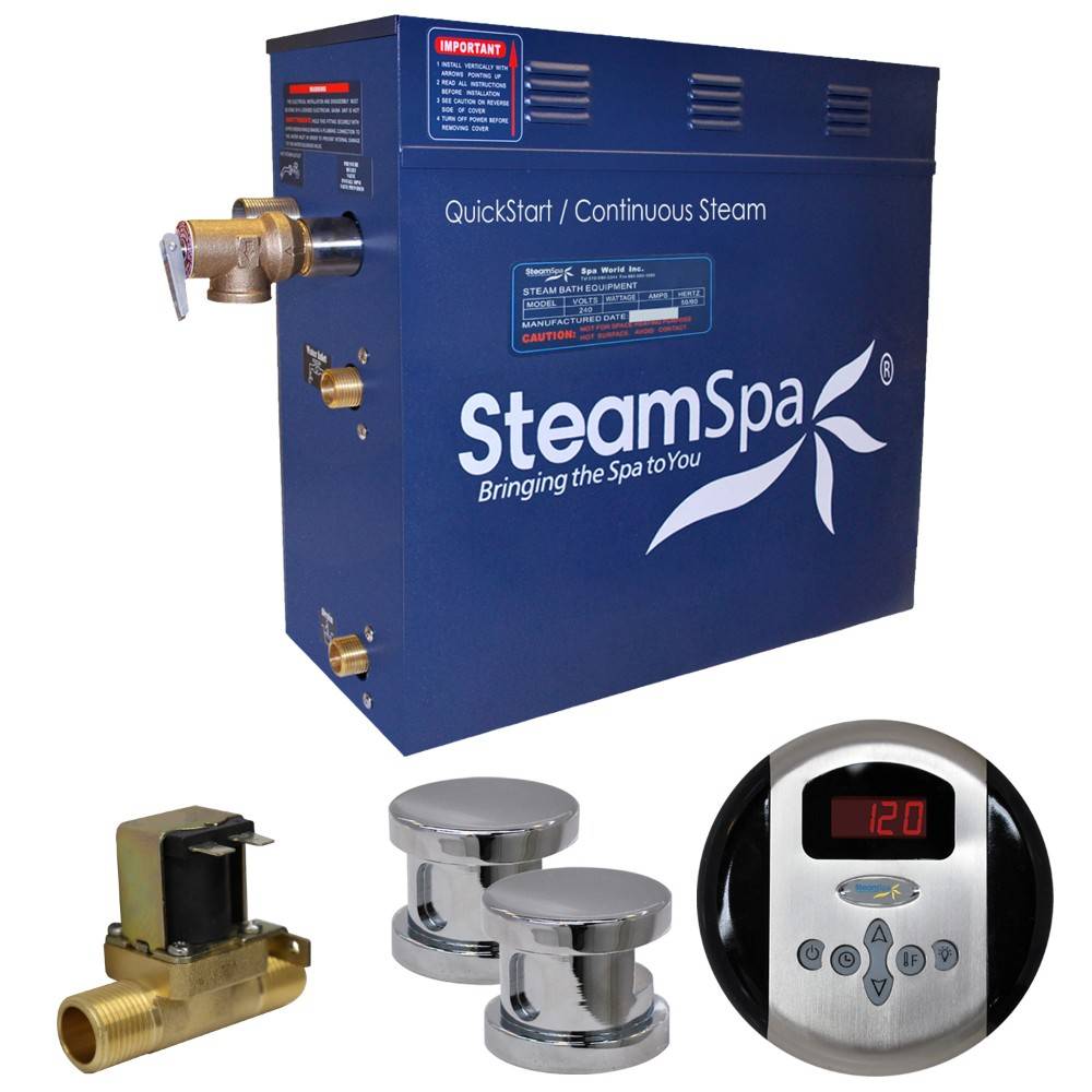 SteamSpa Oasis 12 KW QuickStart Acu-Steam Bath Generator Package with Built-in Auto Drain in Polished Chrome OA1200CH-A