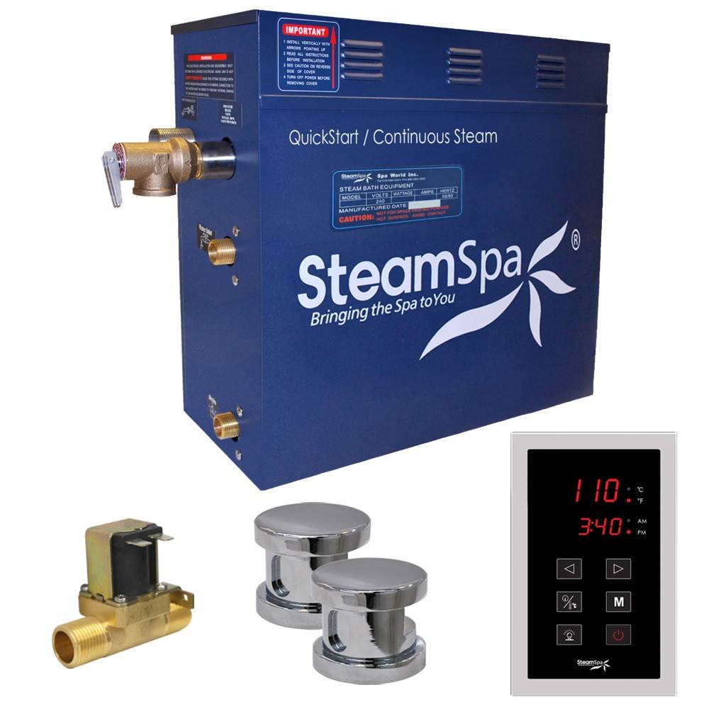 SteamSpa Oasis 12 KW QuickStart Acu-Steam Bath Generator Package with Built-in Auto Drain in Polished Chrome OAT1200CH-A