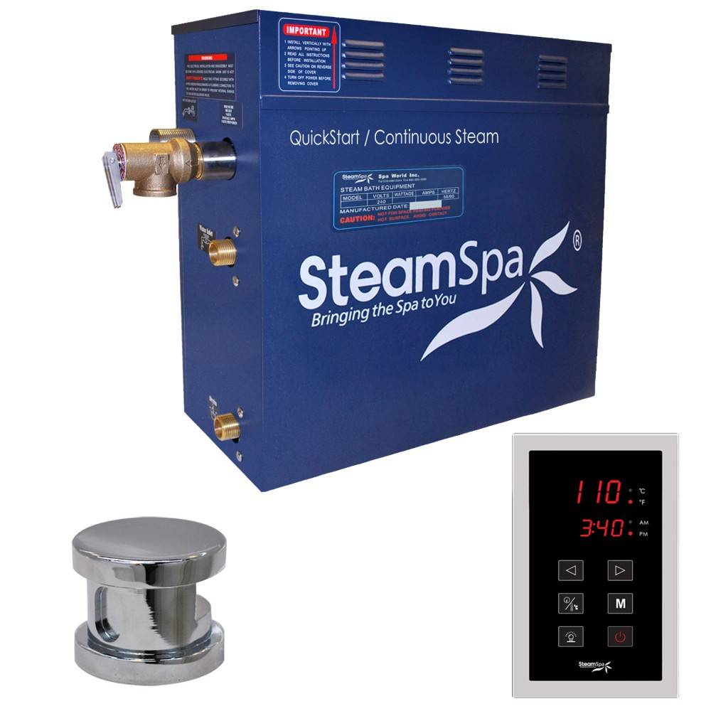 SteamSpa Oasis 4.5 KW QuickStart Acu-Steam Bath Generator Package in Polished Chrome OAT450CH