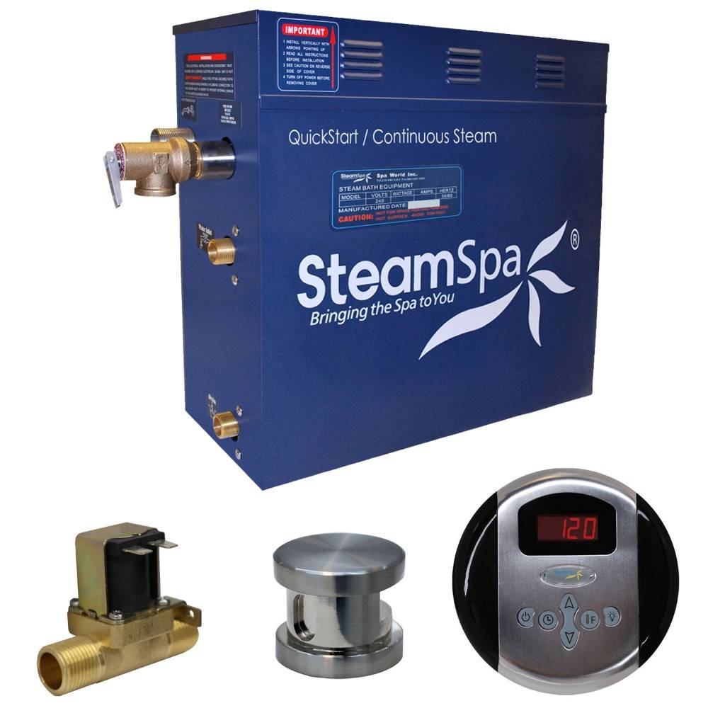 SteamSpa Oasis 4.5 KW QuickStart Acu-Steam Bath Generator Package in Brushed Nickel OA450BN