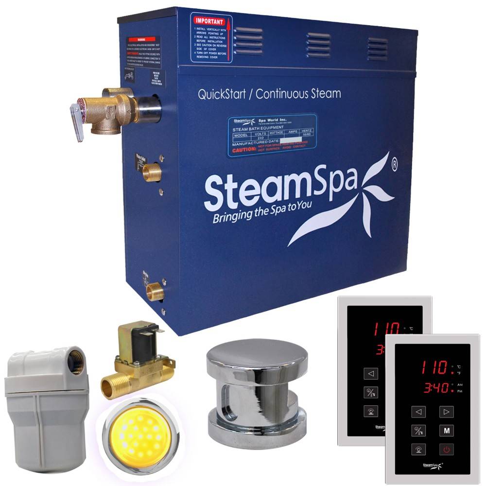 SteamSpa Royal 4.5 KW QuickStart Acu-Steam Bath Generator Package with Built-in Auto Drain in Polished Chrome RYT450CH-A