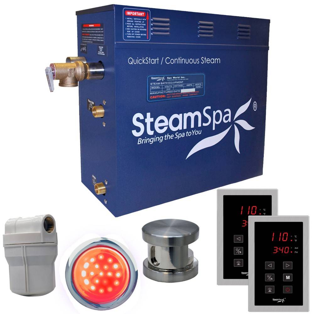SteamSpa Royal 6 KW QuickStart Acu-Steam Bath Generator Package in Brushed Nickel RYT600BN