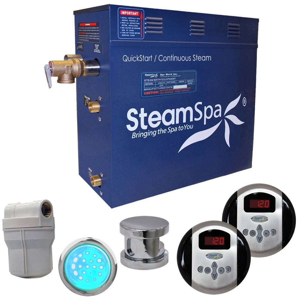 SteamSpa Royal 9 KW QuickStart Acu-Steam Bath Generator Package in Polished Chrome RY900CH