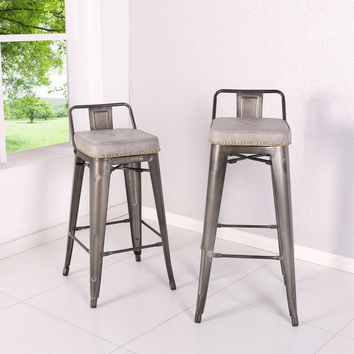 New Pacific Direct Metropolis PU Leather Low Back Counter Stool, (Set of 4) 9300032-239