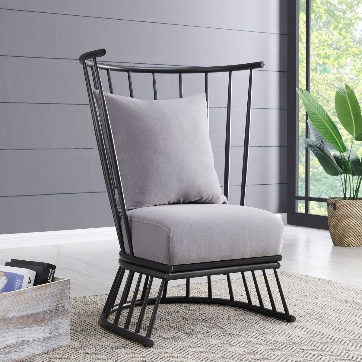 New Pacific Direct Jupiter Velvet Metal Accent Chair
