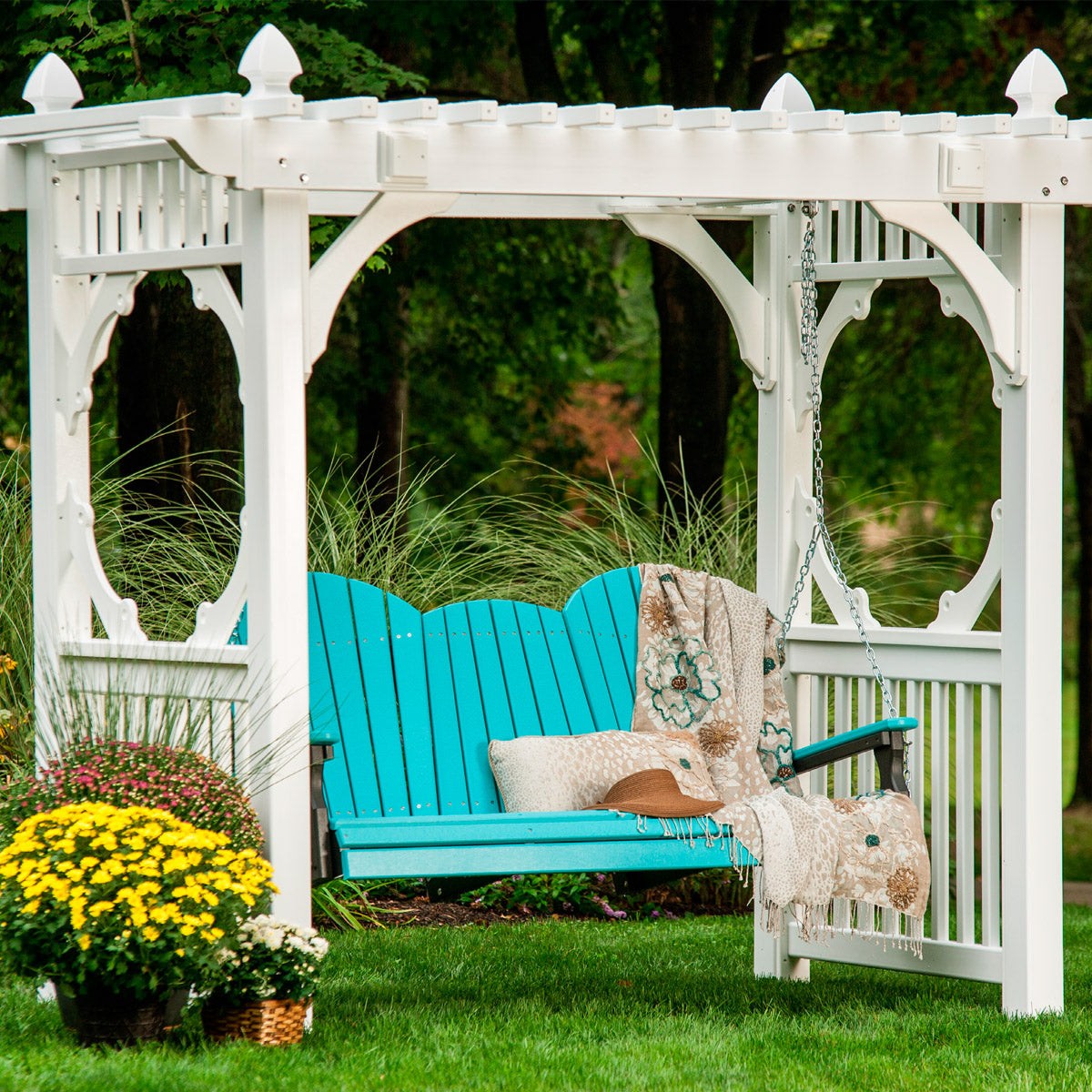 LuxCraft 5' Poly Adirondack Porch Swing With Flip Down Center Console