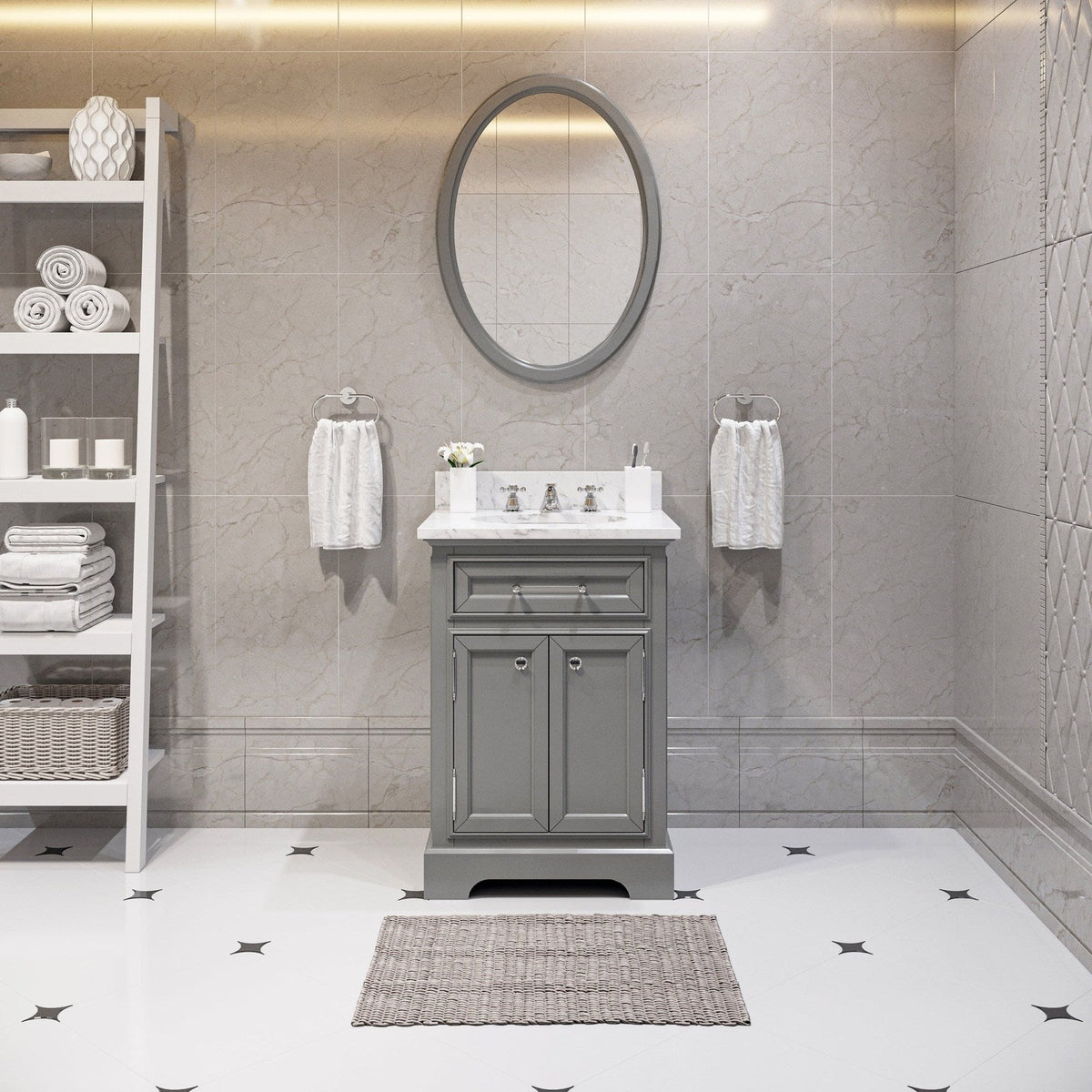 Water Creation Derby 24" Cashmere Grey Single Sink Bathroom Vanity With Matching Framed Mirror And Faucet