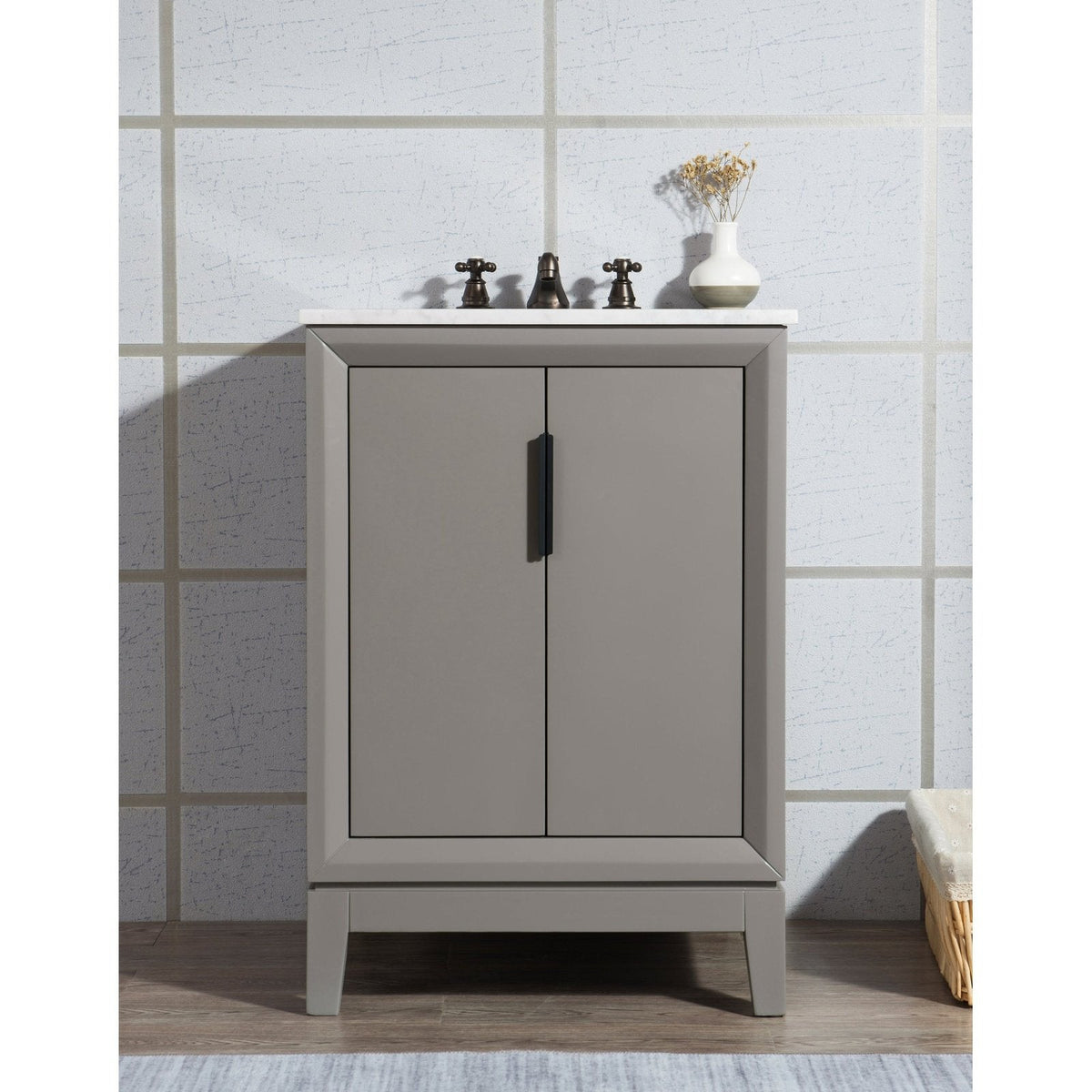 Water Creation Elizabeth 24" Single Sink Carrara White Marble Vanity In Cashmere Grey With Matching Mirror