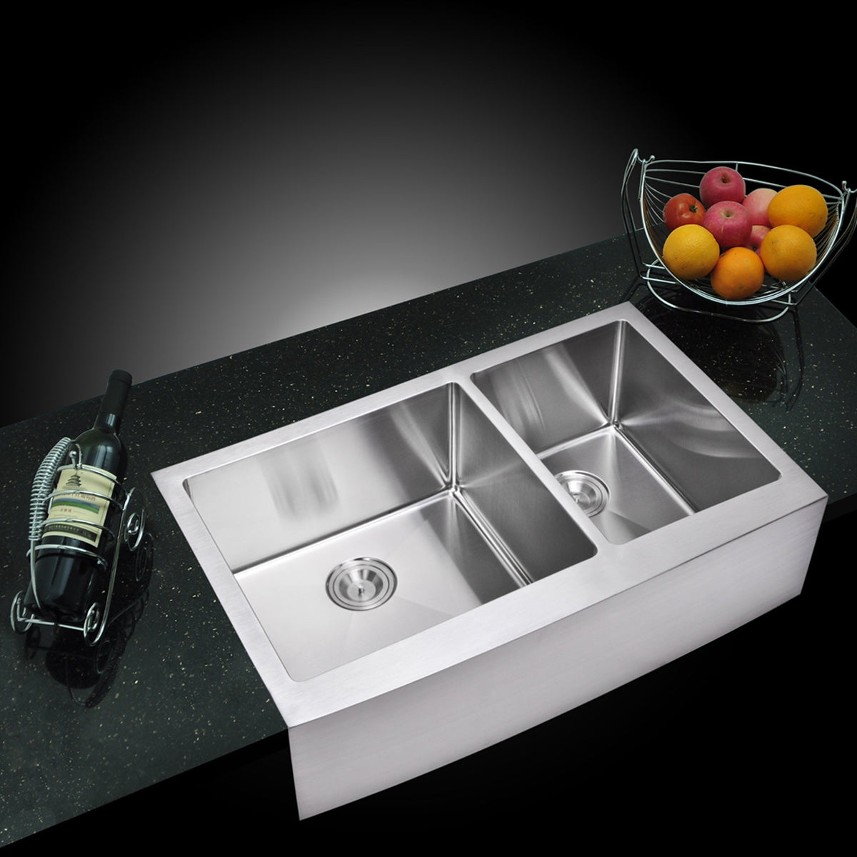 Water Creation 36 x 22 Corner Radius 60/40 Double Bowl Stainless Steel Hand Made Apron Front Kitchen Sink