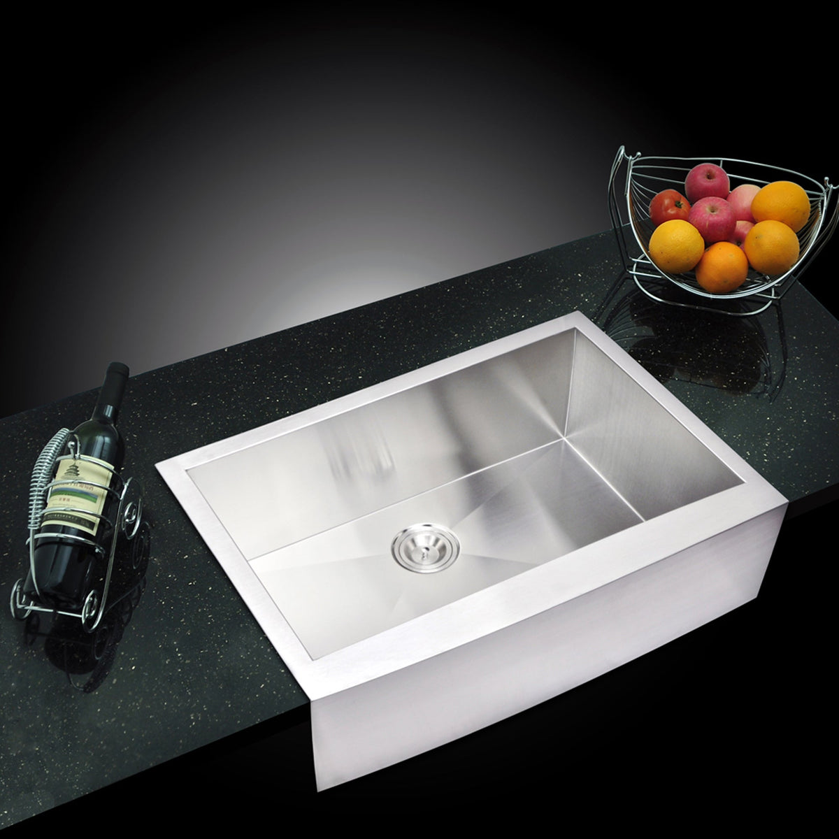 Water Creation 33 x 22 Zero Radius Single Bowl Stainless Steel Hand Made Apron Front Kitchen Sink With Drain, Strainer, And Bottom Grid
