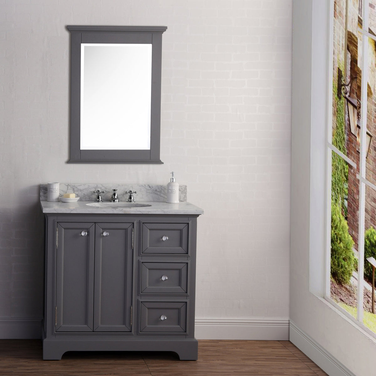 Water Creation Derby 36" Wide Cashmere Grey Single Sink Carrara Marble Bathroom Vanity From The Derby Collection