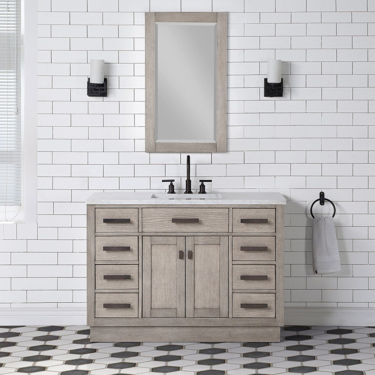 Water Creation Chestnut 48" Single Sink Carrara White Marble Countertop Vanity In Grey Oak