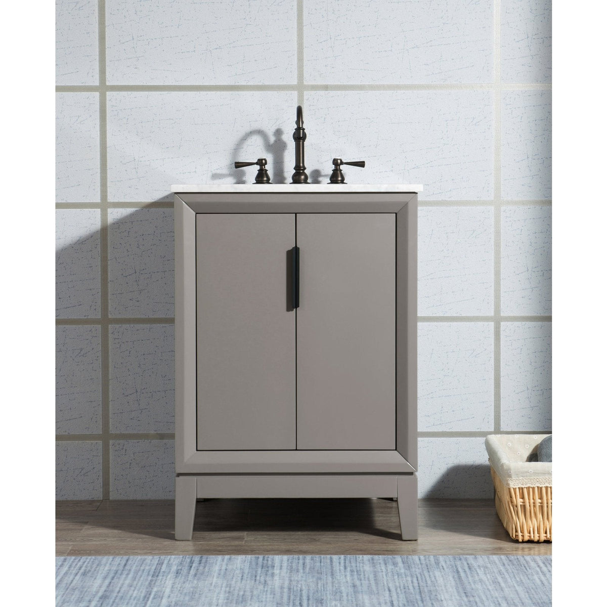 Water Creation Elizabeth 24" Single Sink Carrara White Marble Vanity In Cashmere Grey With Matching Mirror and Lavatory Faucet