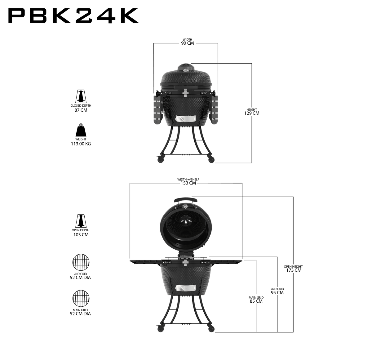 Pit Boss K24 Ceramic Kamado BBQ 60cm - Black with Cover