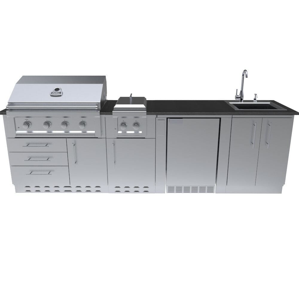 Sunstone Houston 9 Ft 8 In Grill/Double Burner/Bar Sink & Fridge Outdoor Kitchen Island Cabinet SCPHOUSTON