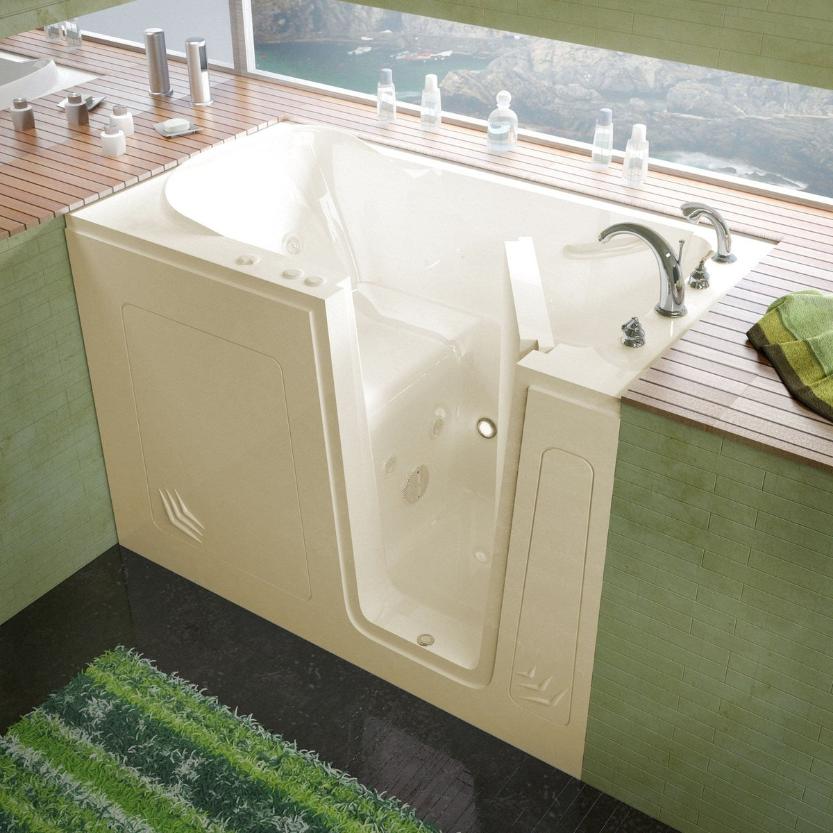 MediTub Walk-In 30 x 54 Right Drain Biscuit Whirlpool Jetted Walk-In Bathtub 3054RBH