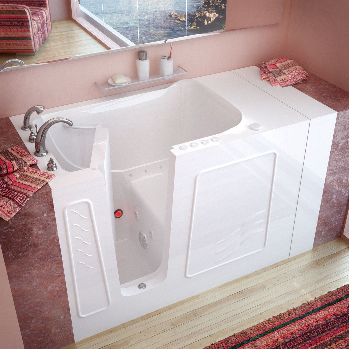 MediTub Walk-In 30 x 53 Left Drain White Whirlpool & Air Jetted Walk-In Bathtub 3053LWD