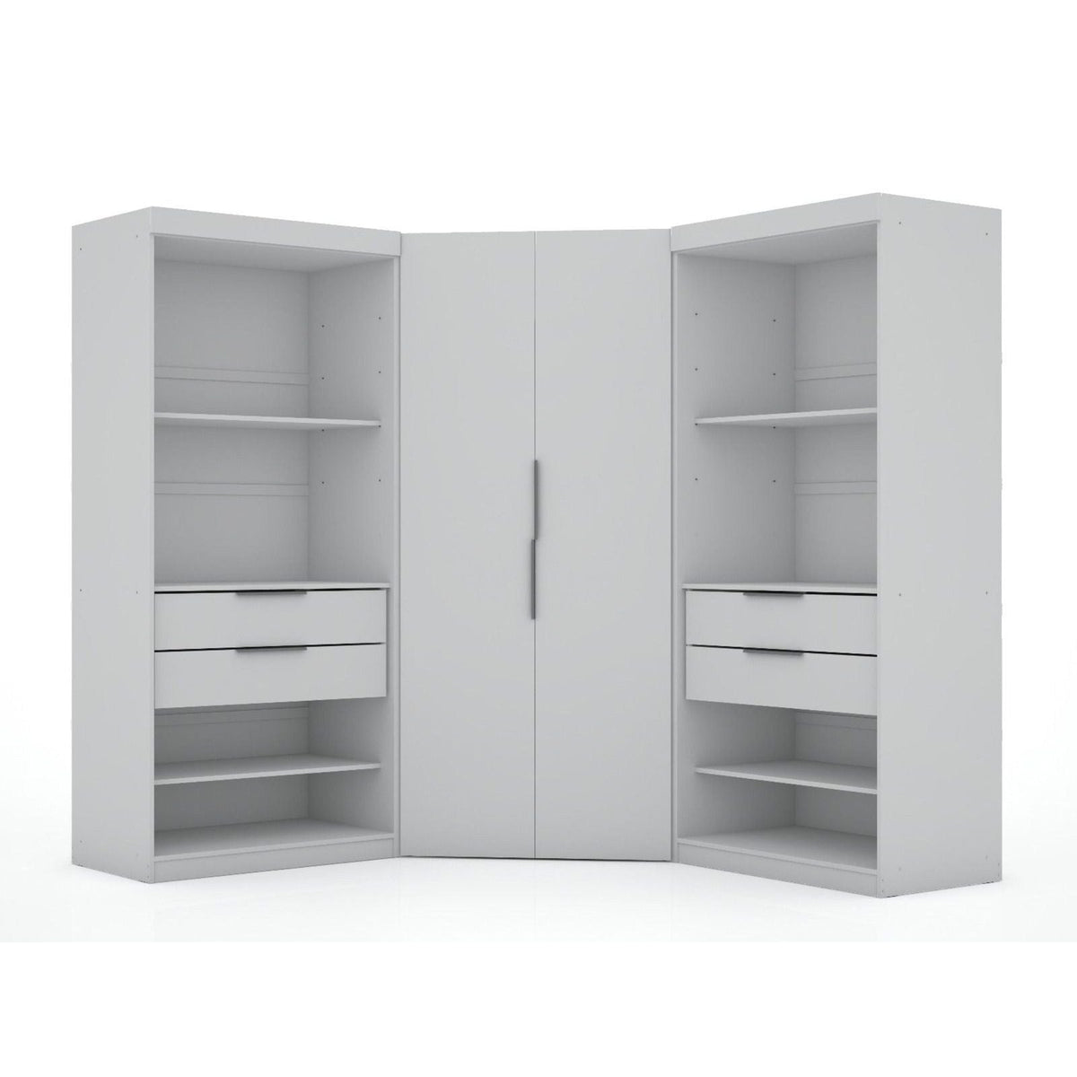 Manhattan Comfort Mulberry 2.0 Semi Open 3 Sectional Modern Wardrobe Corner Closet with 4 Drawers - Set of 3 in White
