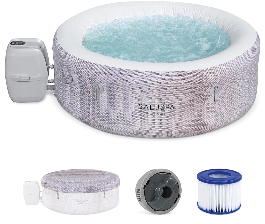 Bestway SaluSpa Cancun AirJet Inflatable Hot Tub, 2–4 Person, 71 × 26 in, Grey