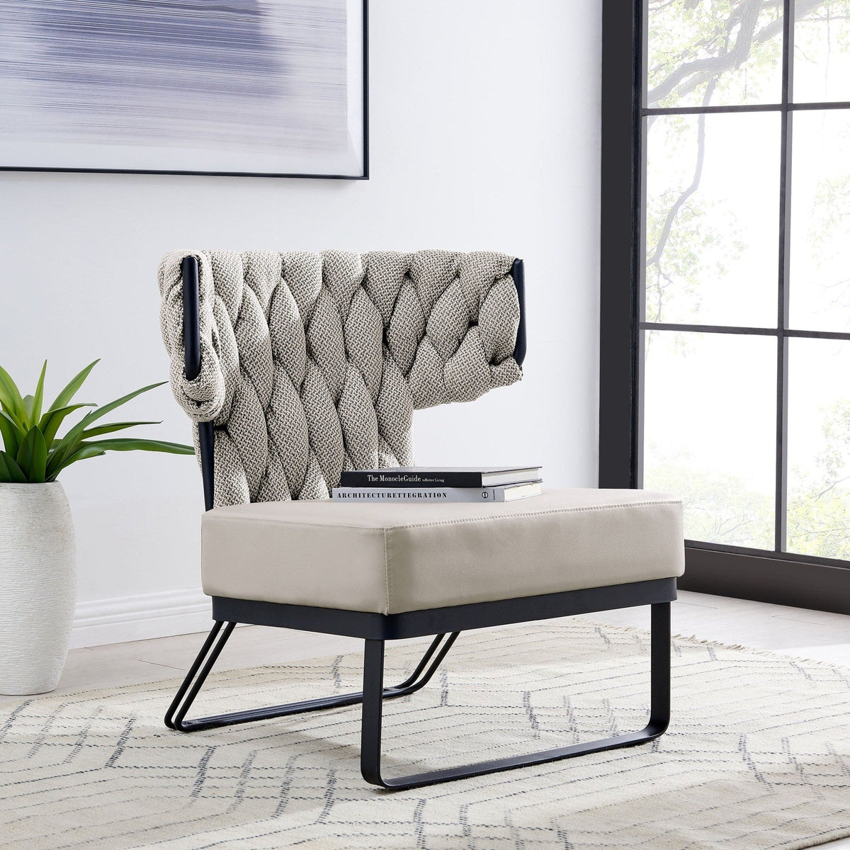 New Pacific Direct Leander Fabric/PU Accent Chair 1240011-5006