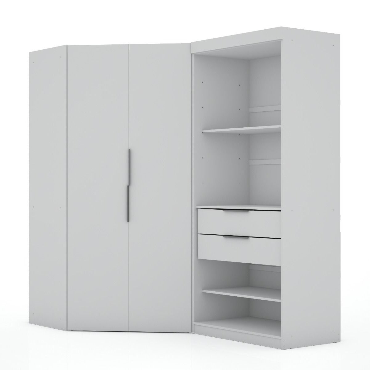 Manhattan Comfort Mulberry 2.0 Semi Open 2 Sectional Modern Wardrobe Corner Closet with 2 Drawers - Set of 2 in White