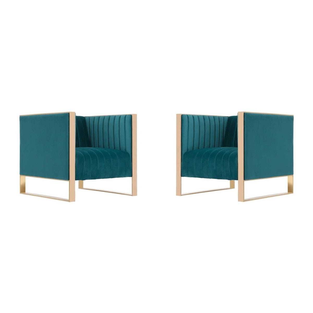 Manhattan Comfort Trillium Teal and Gold Velvet Accent Chair (Set of 2)