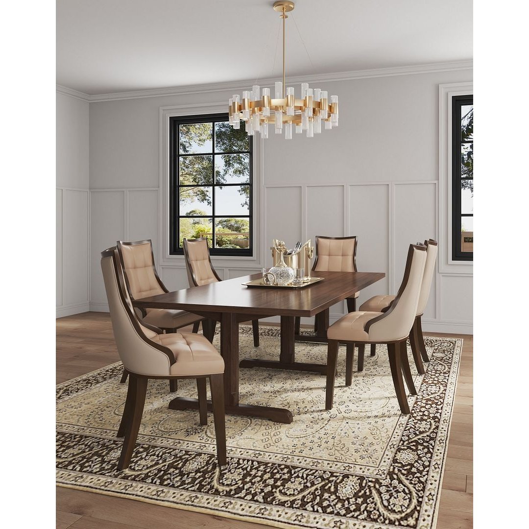 Manhattan Comfort Fifth Avenue Faux Leather Dining Chair in Tan and Walnut (Set of 4)