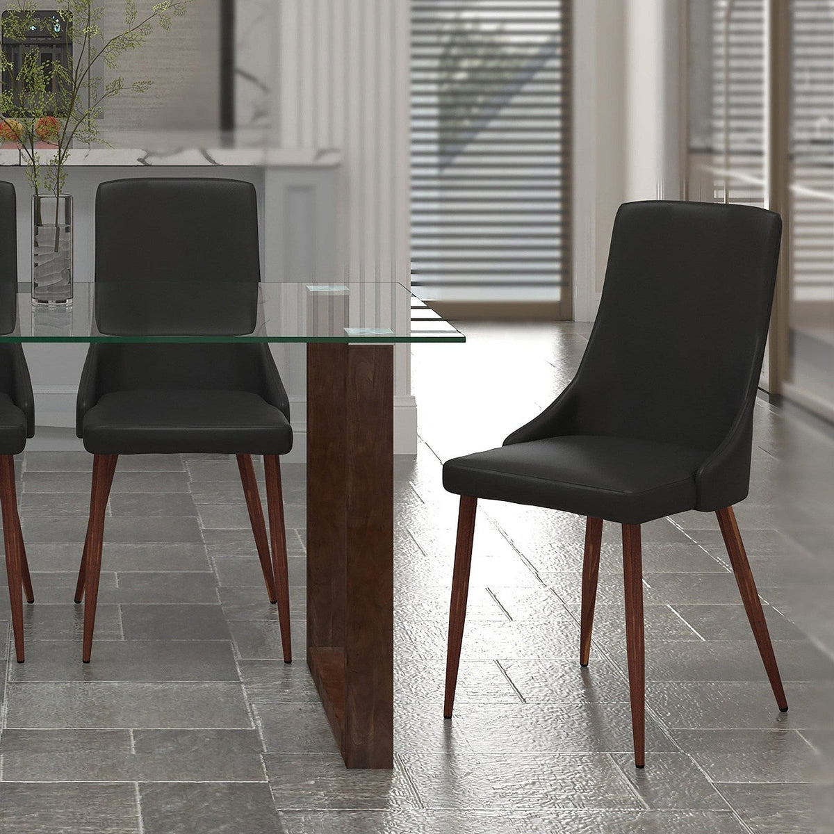 Worldwide Home Furnishings Cora-Side Chair Pu-Black Side Chair, Faux Leather, Set Of 2 202-182PUBK