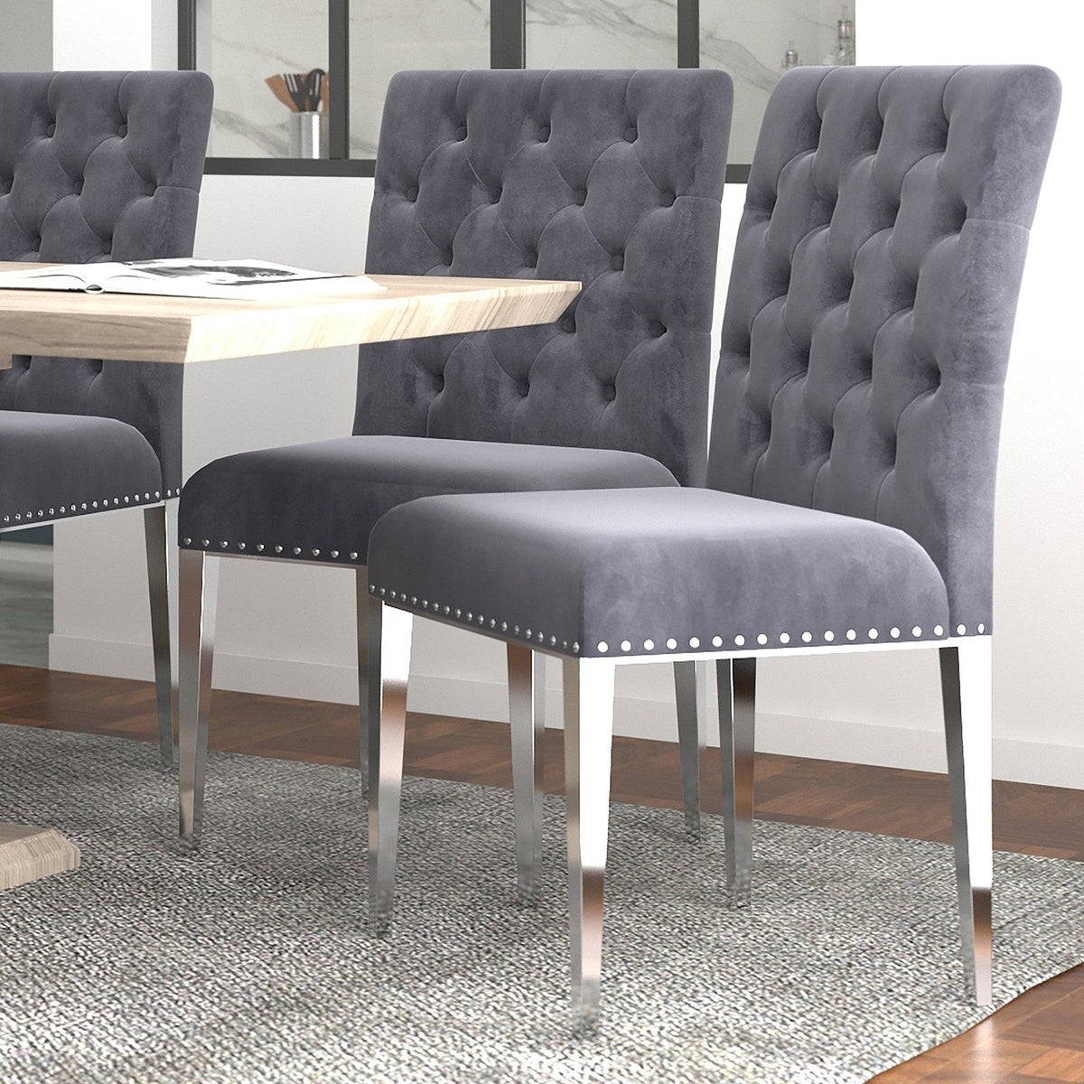 Worldwide Home Furnishings Azul-Side Chair-Grey/Silver Leg Side Chair, Set Of 2 202-600GY_CH