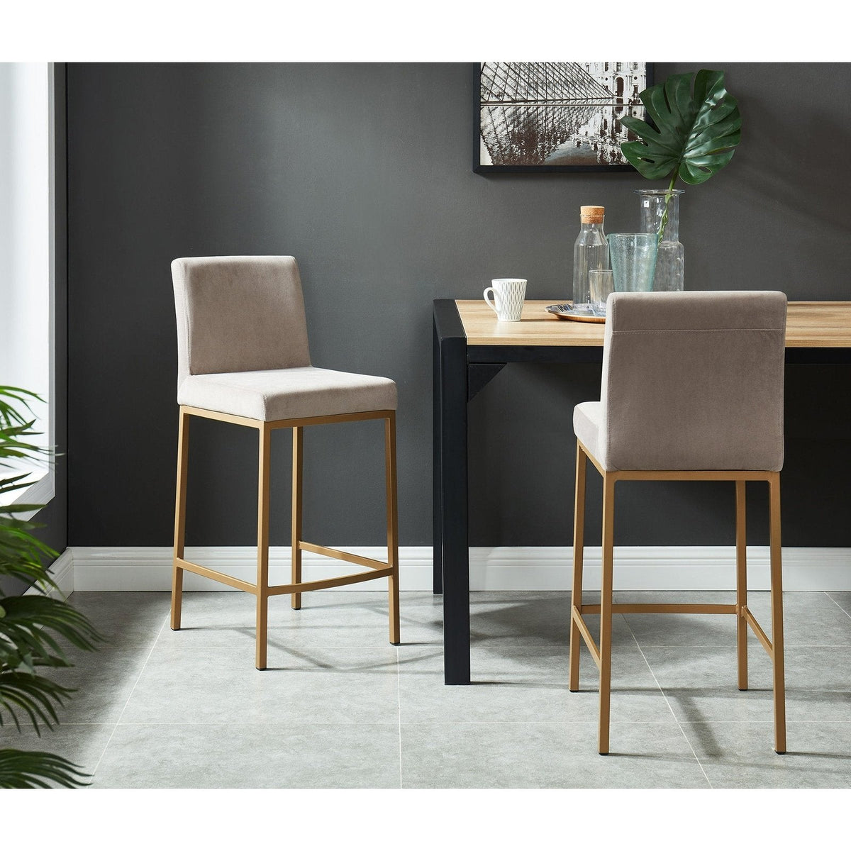 Worldwide Home Furnishings Diego-26" Counter Stool-Grey/Aged Gold 26" Counter Stool, Set Of 2 203-101GY/GLD