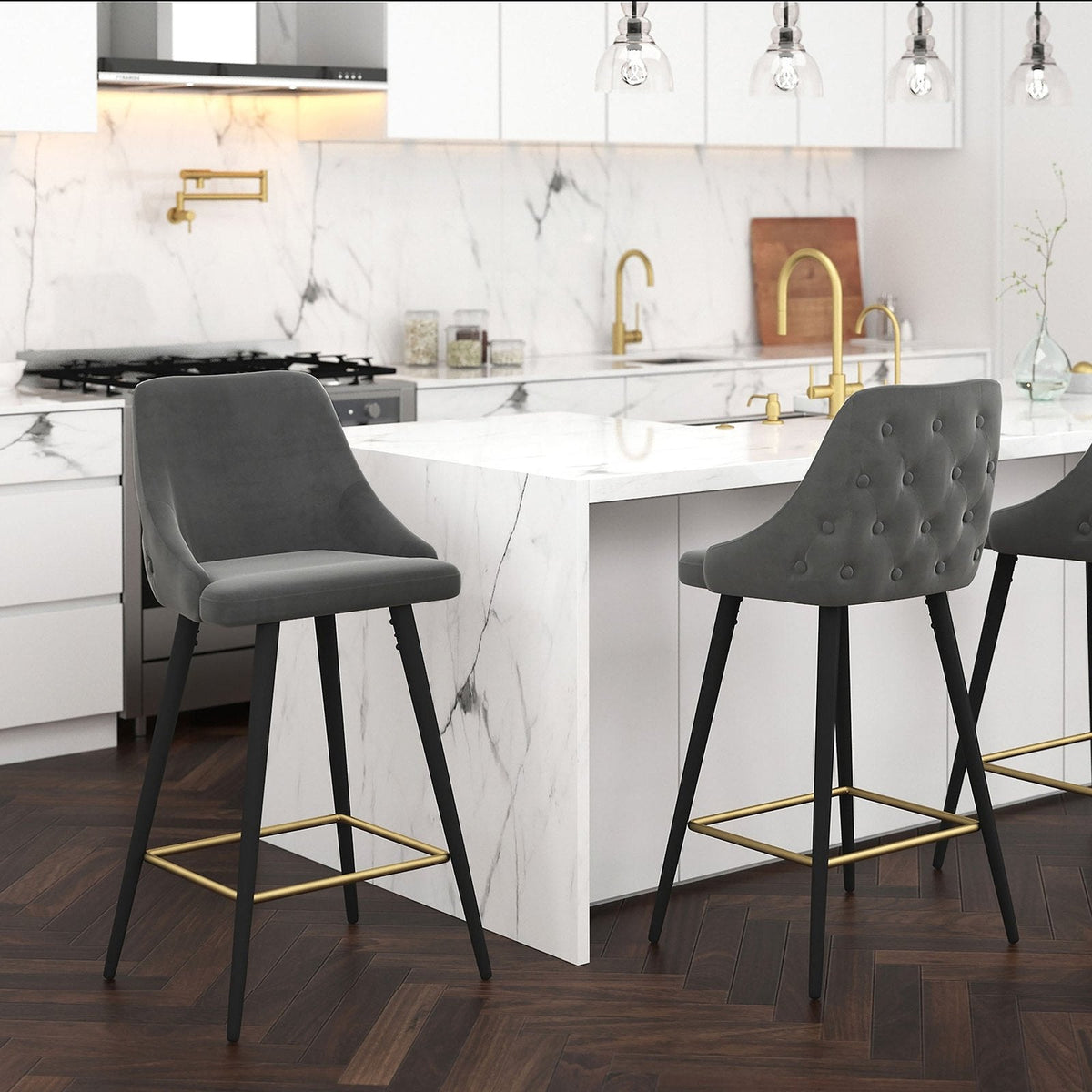 Worldwide Home Furnishings Roxanne Ii-26'' Counter Stool-Grey 26" Counter Stool, Set Of 2 203-531GY