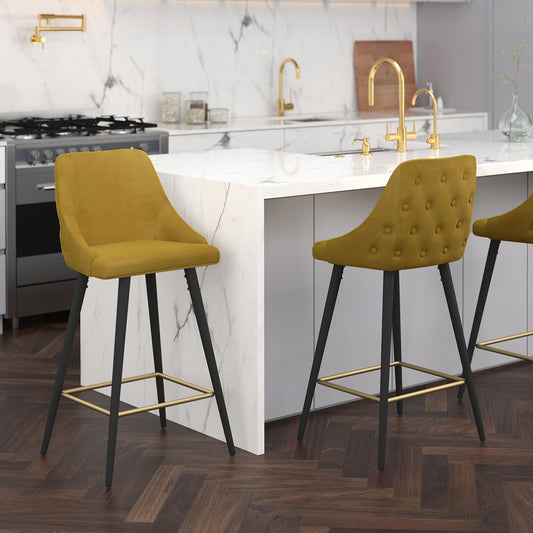 Worldwide Home Furnishings Roxanne Ii-26'' Counter Stool-Mustard 26" Counter Stool, Set Of 2 203-531MUS