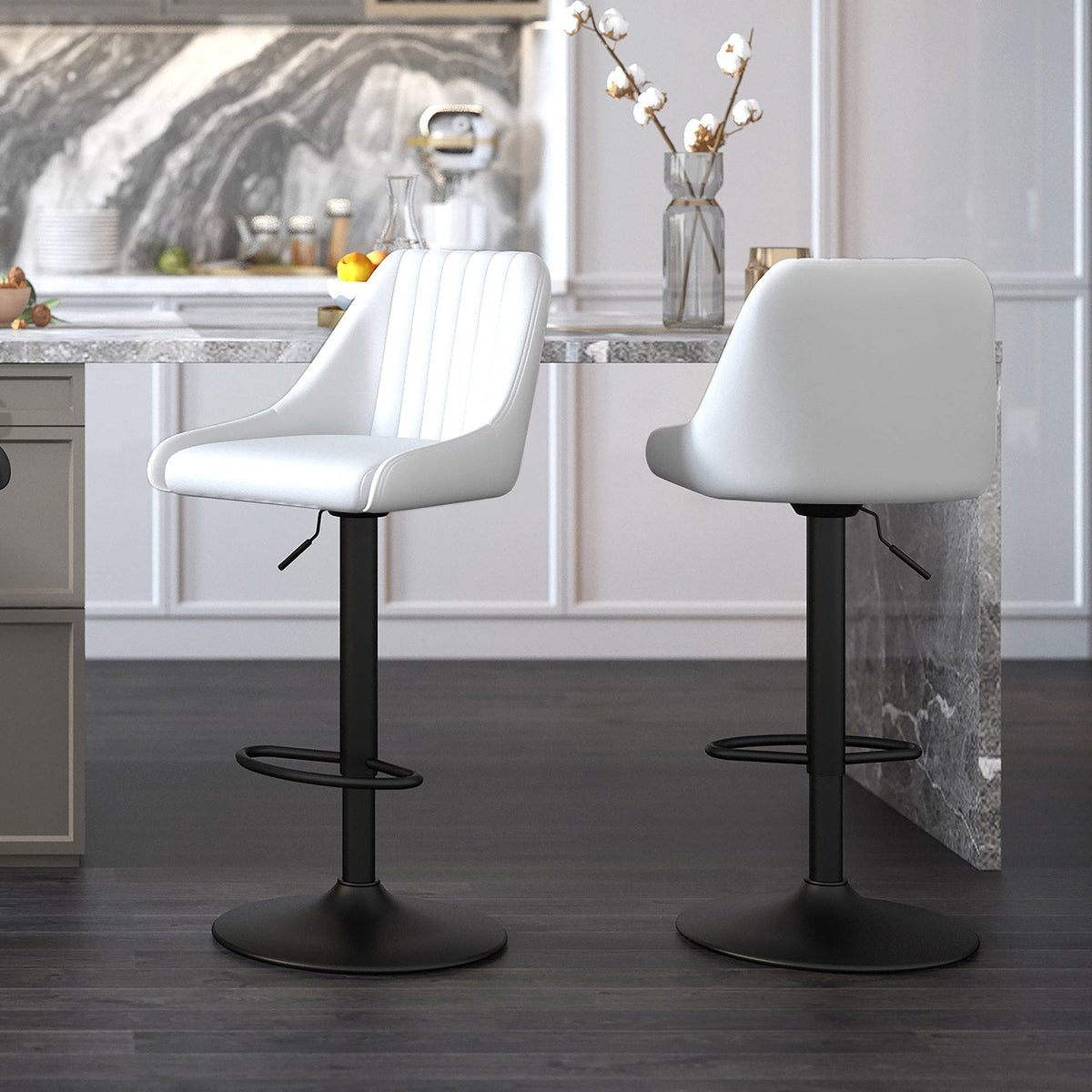 Worldwide Home Furnishings Kron-Air Lift Stool Pu-White Air-Lift Stool, Faux Leather, Set Of 2 203-574PUWT