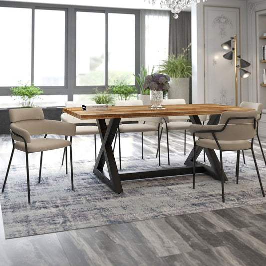Worldwide Home Furnishings Zax Nat_Axel Beg-7pc Dining Set 7pc-Dining Set 207-147NATBK_674BEG