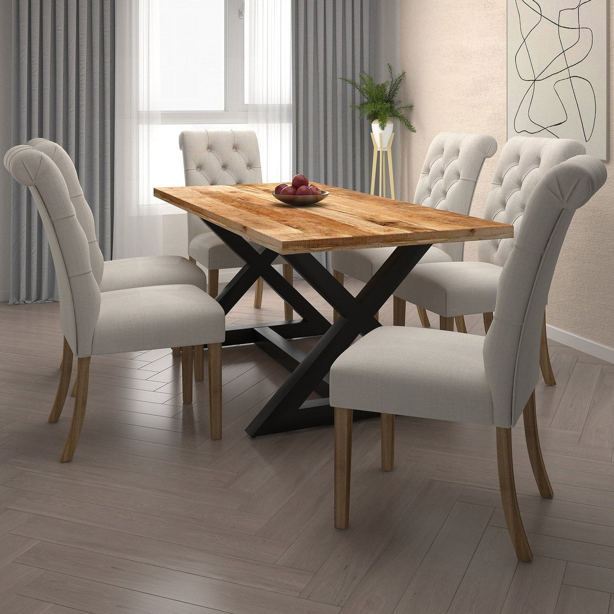 Worldwide Home Furnishings Zax Nat_Melia Bg-7pc Dining Set 7pc Dining Set 207-147NATBK_968BG