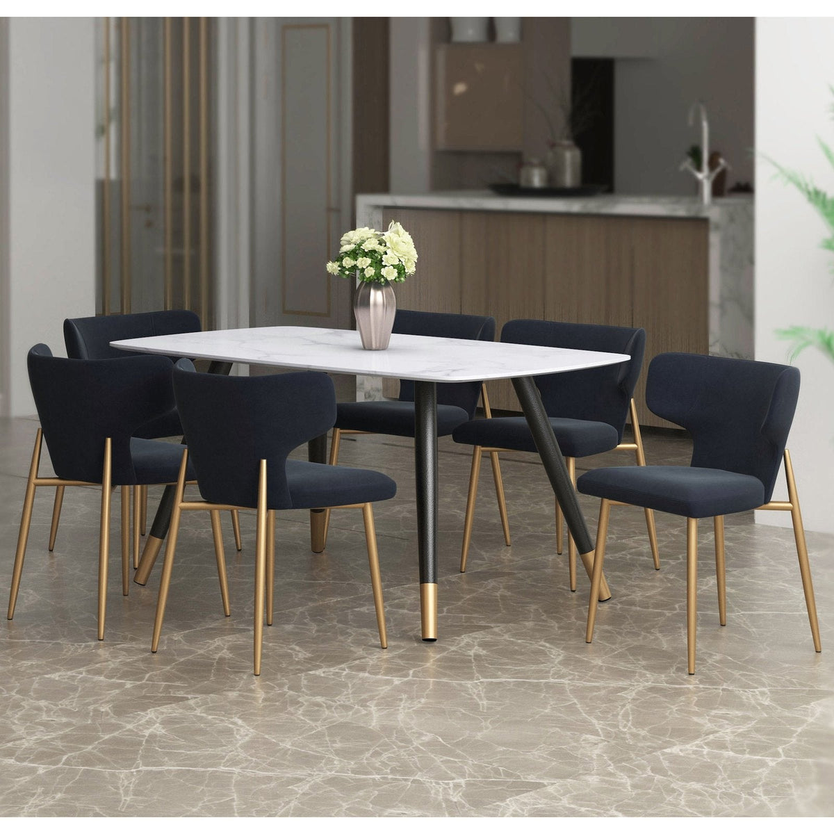 Worldwide Home Furnishings Emery Rec_Akira Blk-7pc Dining Set 7pc Dining Set 207-294REC_673BLK