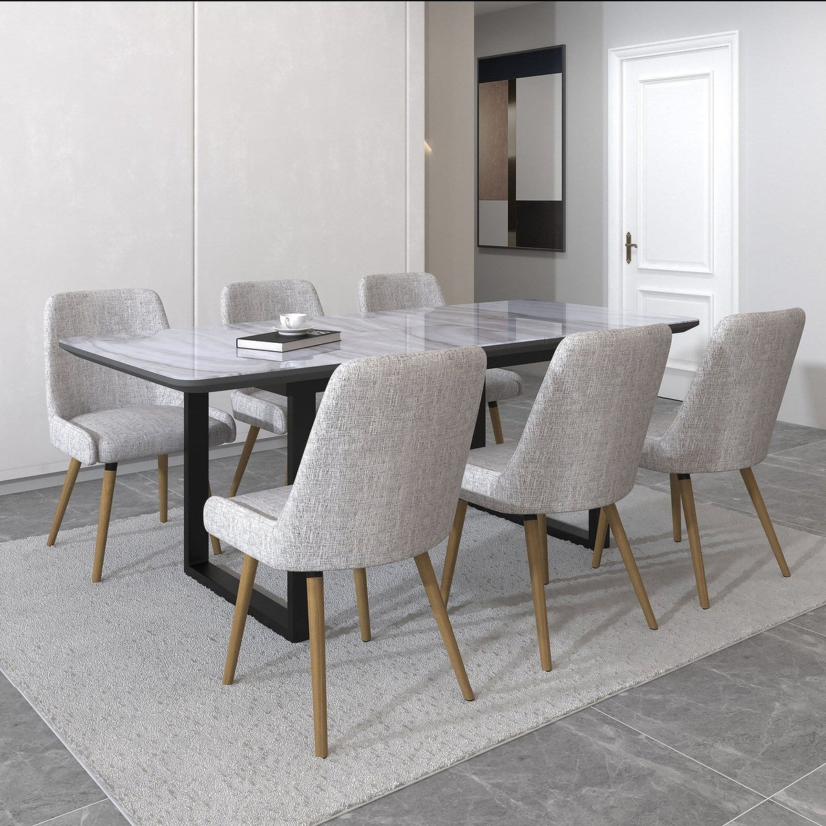 Worldwide Home Furnishings Gavin_Mia Gy/Lg-7pc Dining Set 7pc Dining Set 207-360_247GY/LG