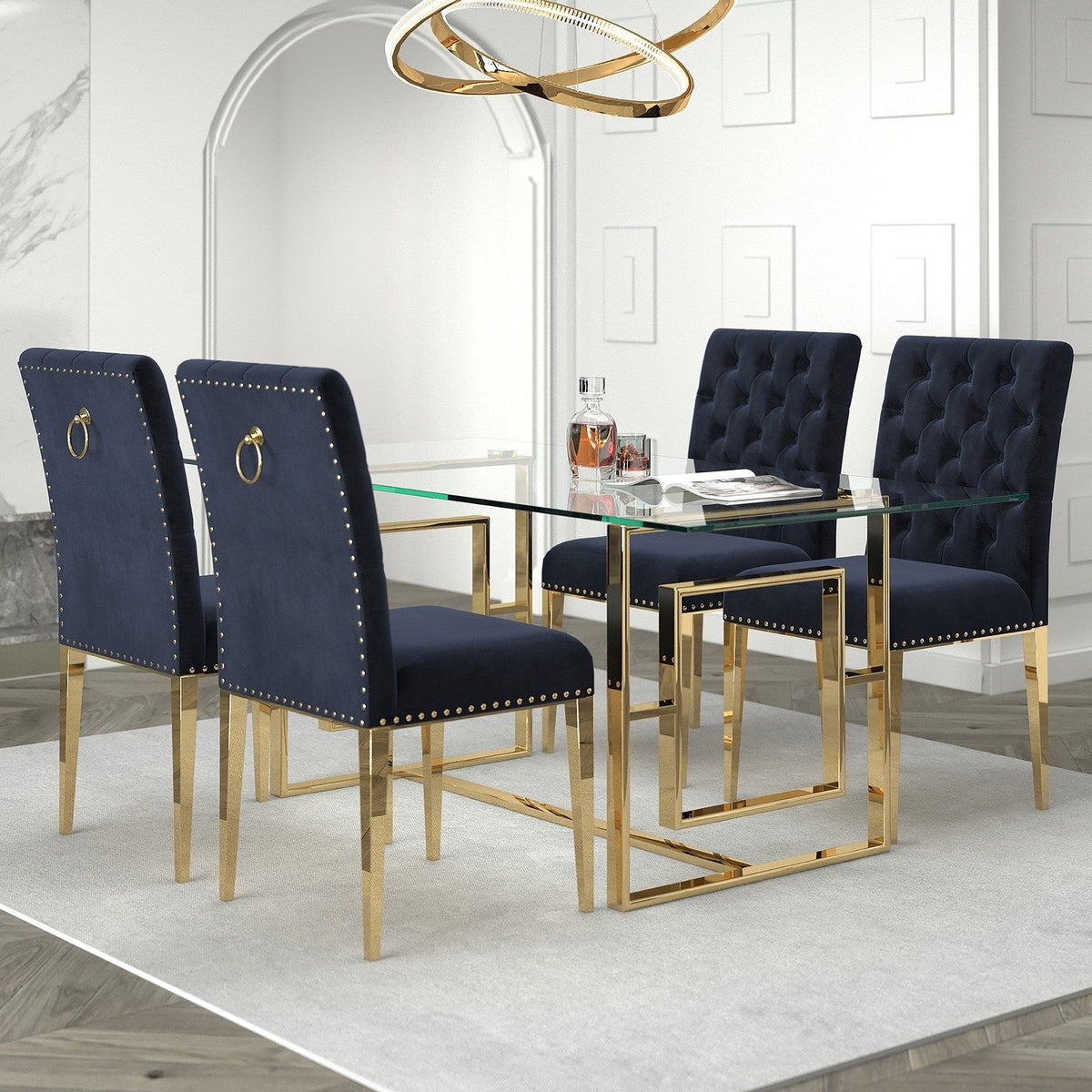 Worldwide Home Furnishings Eros Gl_Azul Bk/Gl-5pc Dining Set 5pc Dining Set 207-482GL_600BKGL
